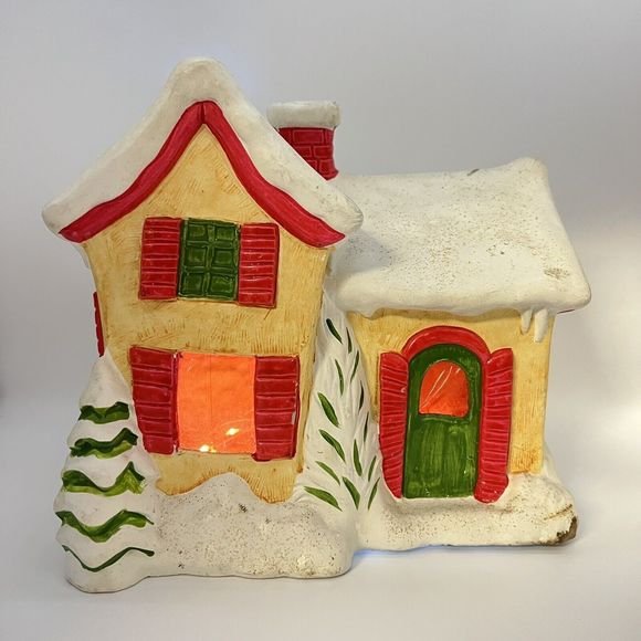 RARE Vintage Christmas Village Snowy House RB Japan Hand Painted Retro 70s MCM - Picture 3 of 16